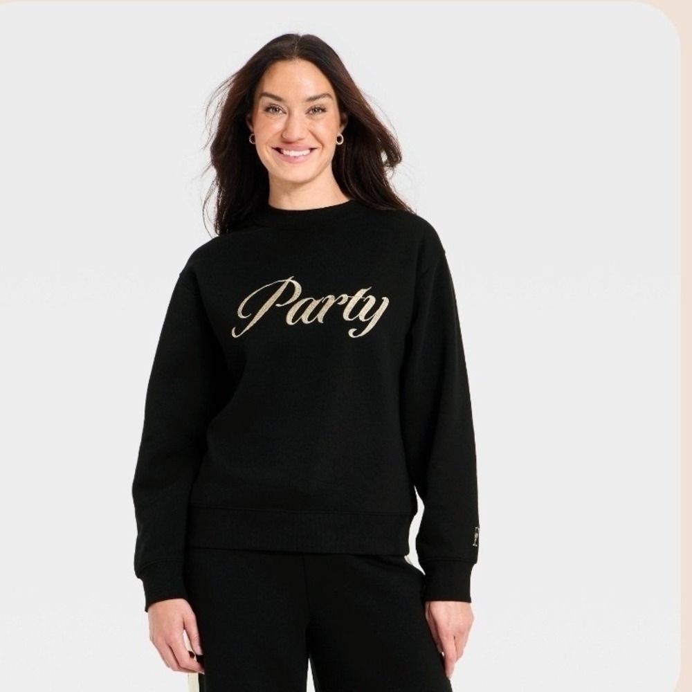 Universal Thread Womens Black Party Graphic Sweatshirt New NYE Champagne Medium